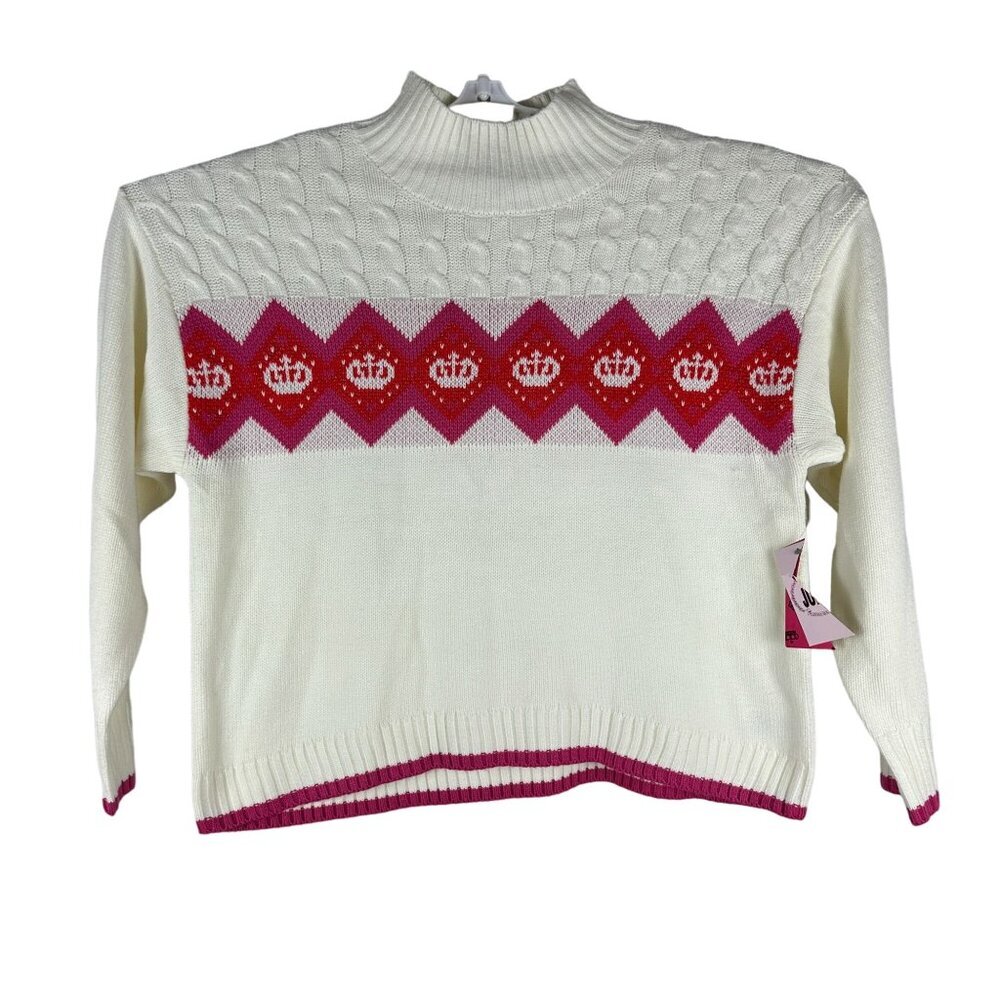 Juicy Couture Womens XXL Crown Knit Sweater Acrylic Blend White & Red Color